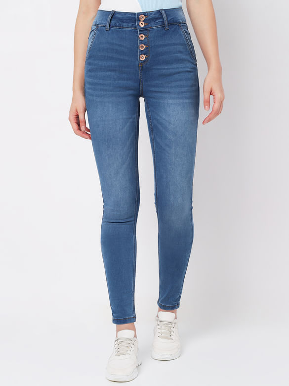 Blue High Rise Buttoned Wendy Skinny Jeans