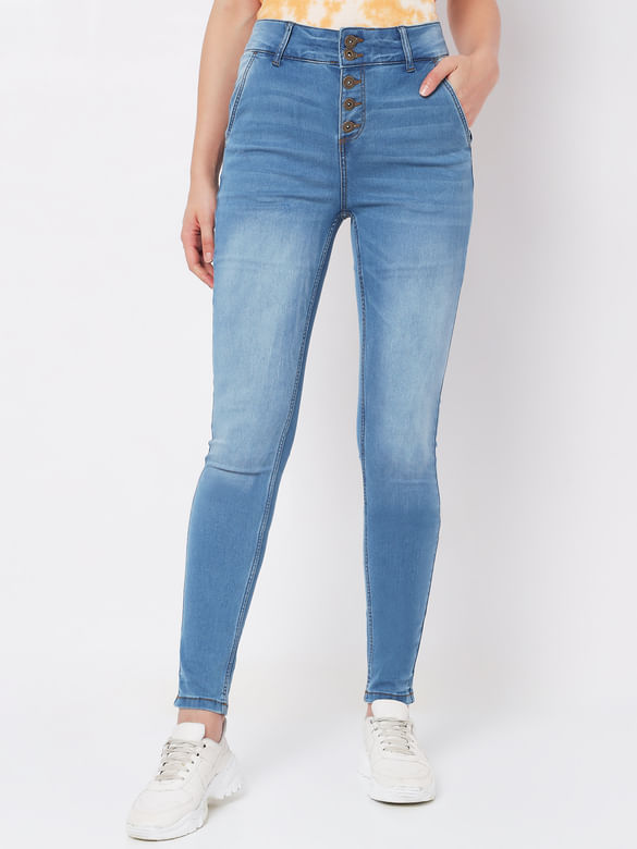 Light Blue High Rise Buttoned Wendy Skinny Jeans