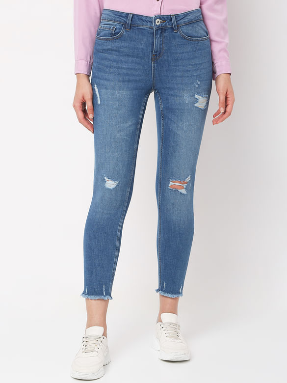 Blue Mid Rise Distressed Wendy Skinny Jeans