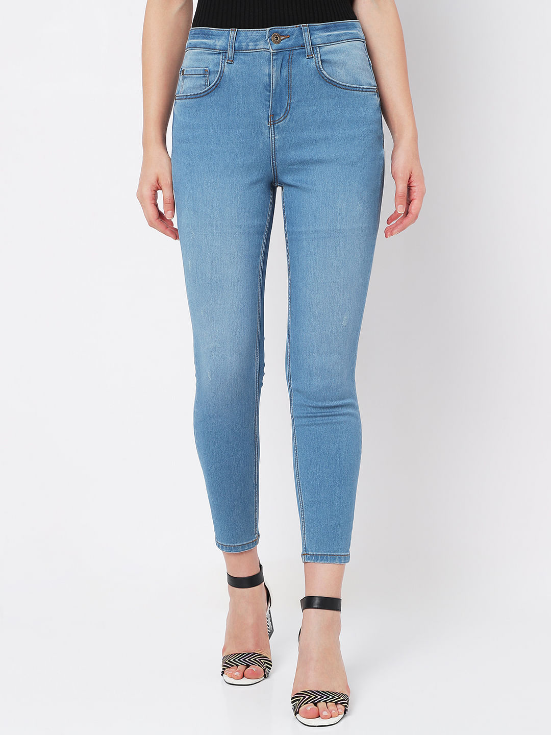 Plus Size WAX Distressed Push Up Skinny Jeans - Light Wash
