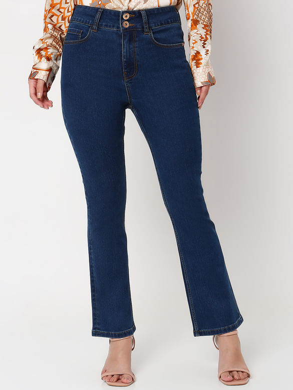 Blue High Rise Twin Button Petra Bootcut Jeans