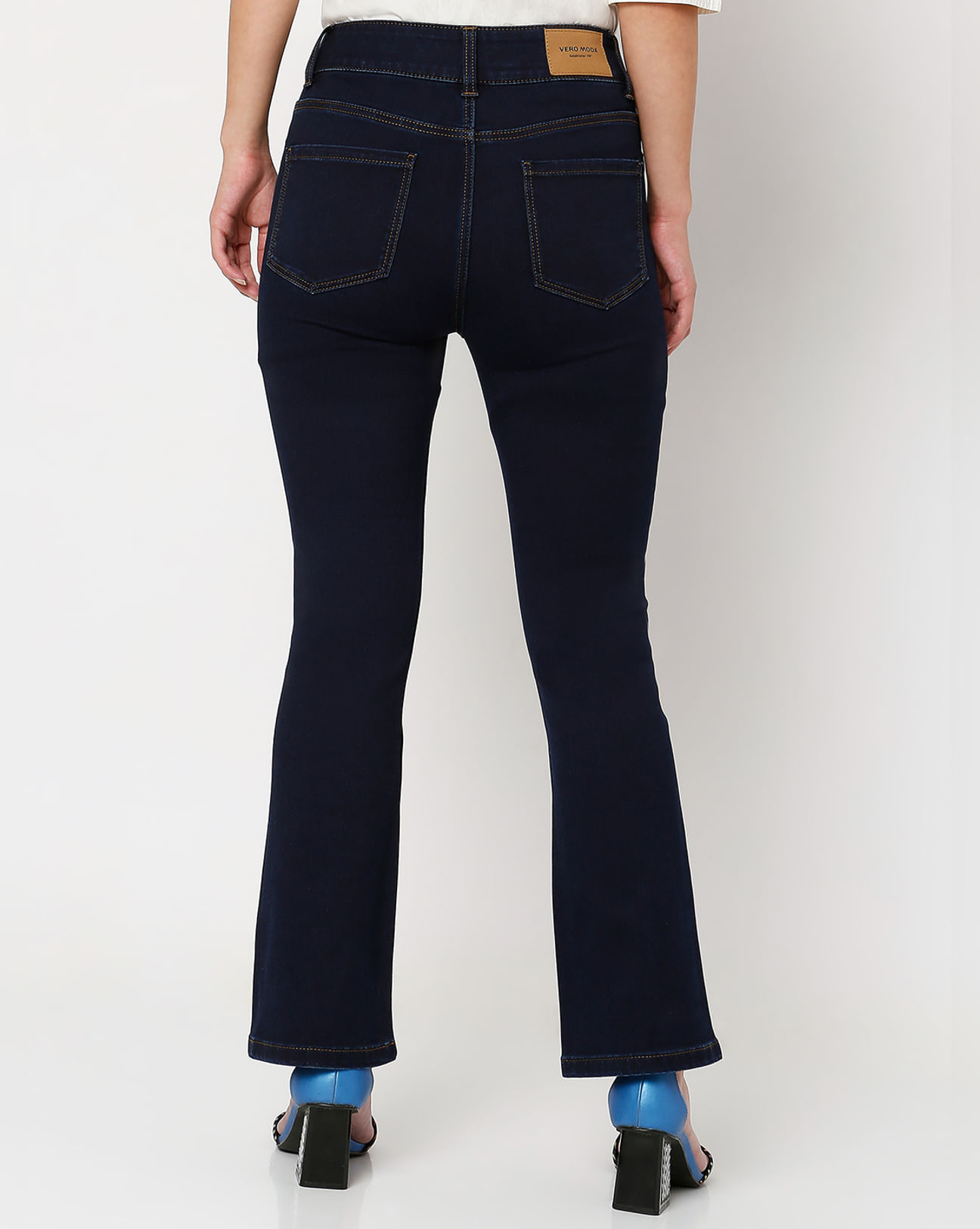 Buy Dark Blue High Rise Twin Button Bootcut Jeans for Women Online