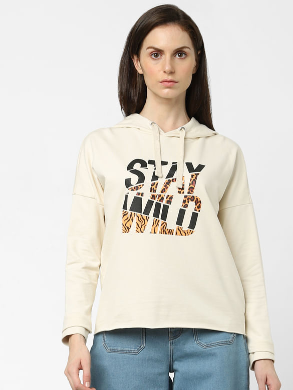 Beige Typographic Print Sweatshirt