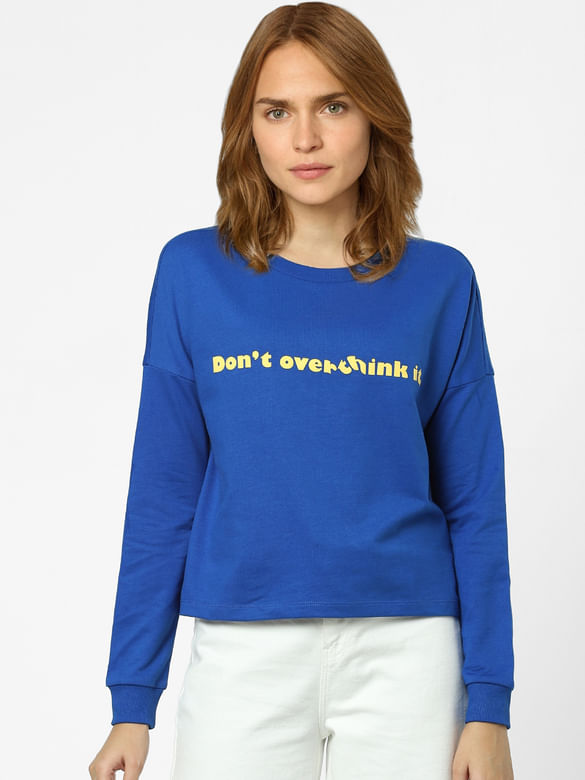 Royal Blue Text Print Sweatshirt