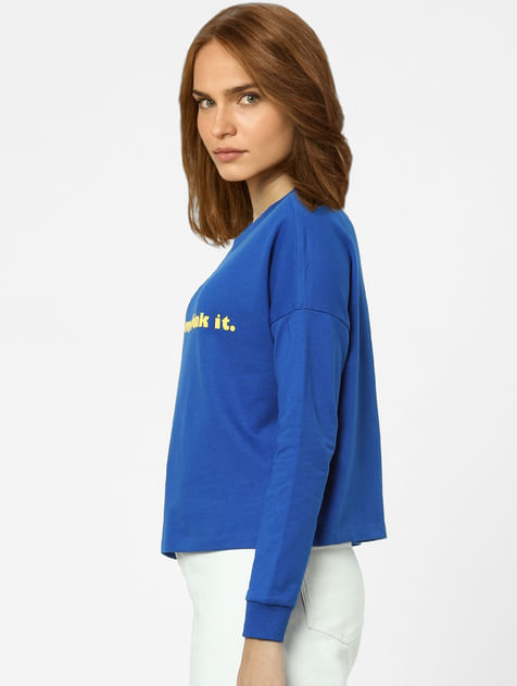 Royal Blue Text Print Sweatshirt