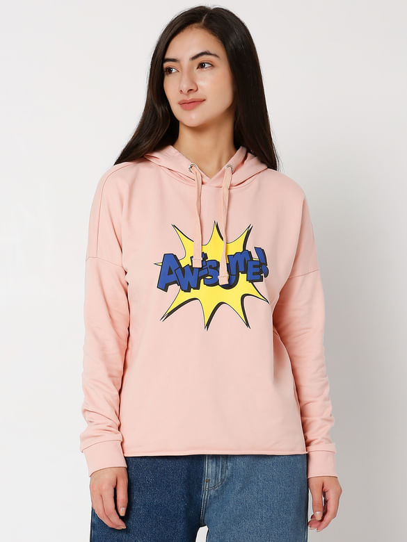 Coral Pink Typographic Print Sweatshirt