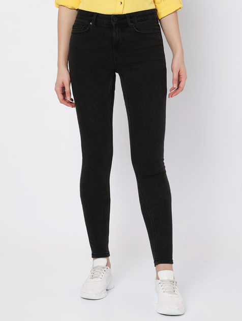 Charcoal Grey Mid Rise Skinny Jeans