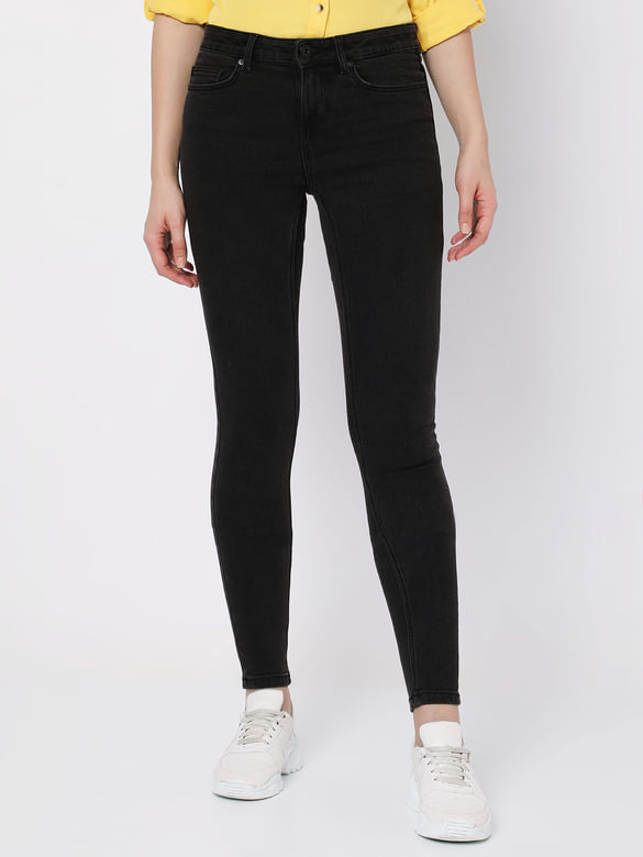 Charcoal Grey Mid Rise Wendy Skinny Jeans