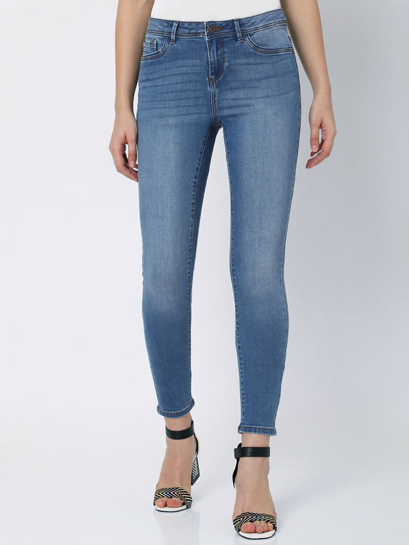 Blue Mid Rise Washed Wendy Skinny Jeans
