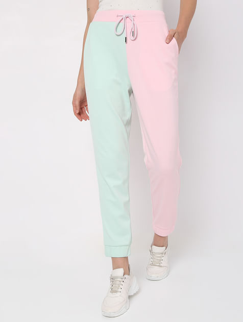 Pink Mid Rise Colourblocked Co-ord Sweatpants