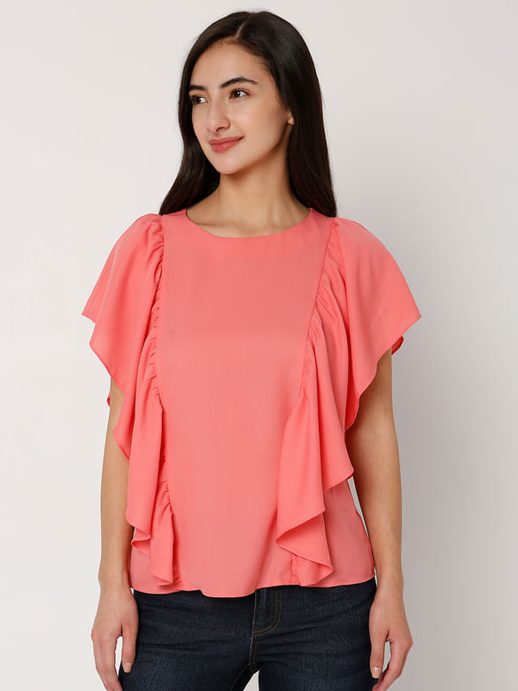 Coral Pink Ruffle Top