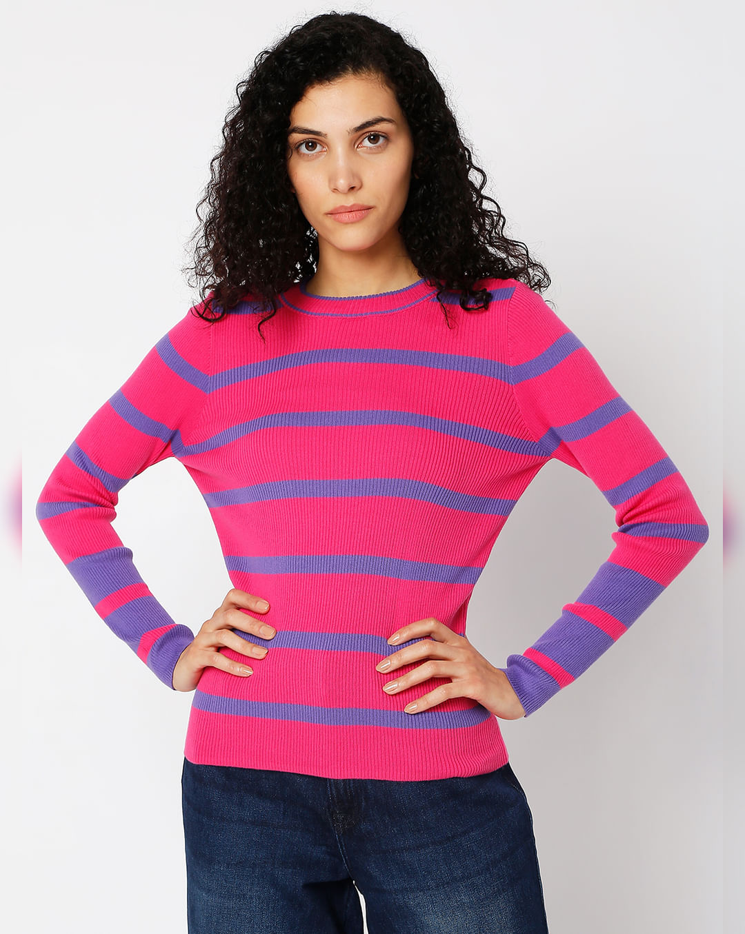 Buy Purple Striped Fitted Sweater Women Online India | VeroModa