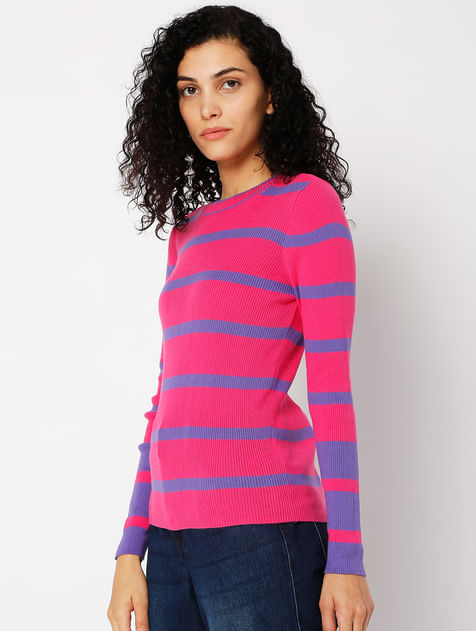 Purple Striped Fitted Sweater