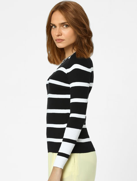 White Colourblocked Fitted Sweater