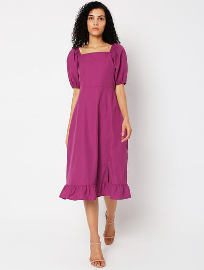Purple Square Neck Midi Dress