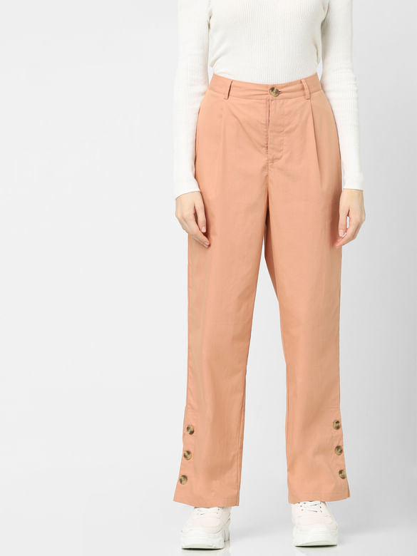 Peach High Rise Straight Fit Pants