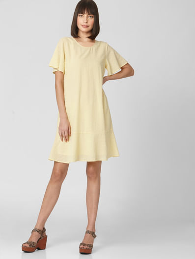 Yellow Self-Design Shift Dress