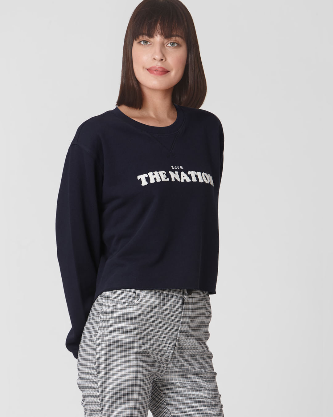 Buy Blue Text Print Cropped Sweatshirt Online In India.