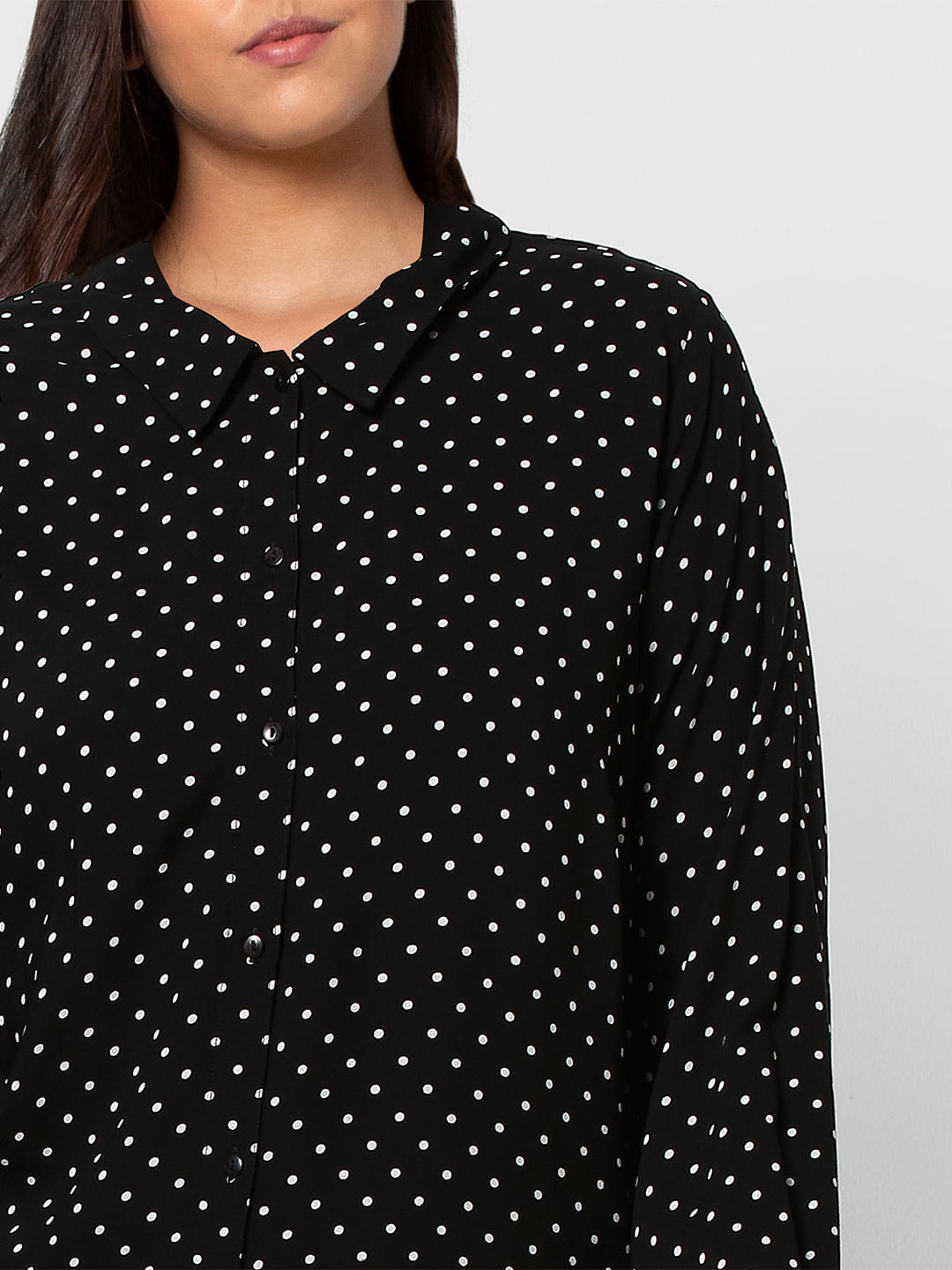 black and white polka dot shirt dress