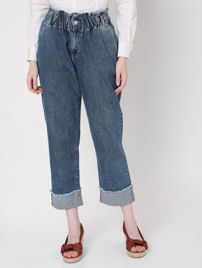 Blue High Rise Straight Fit Jeans 