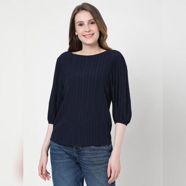 VERO MODA Blue Textured Striped Top