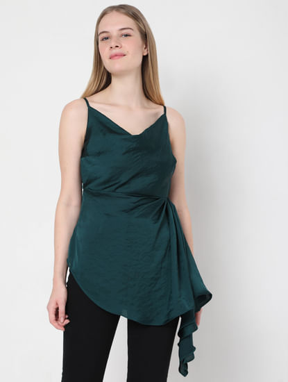 Green Strappy Cowlneck Top