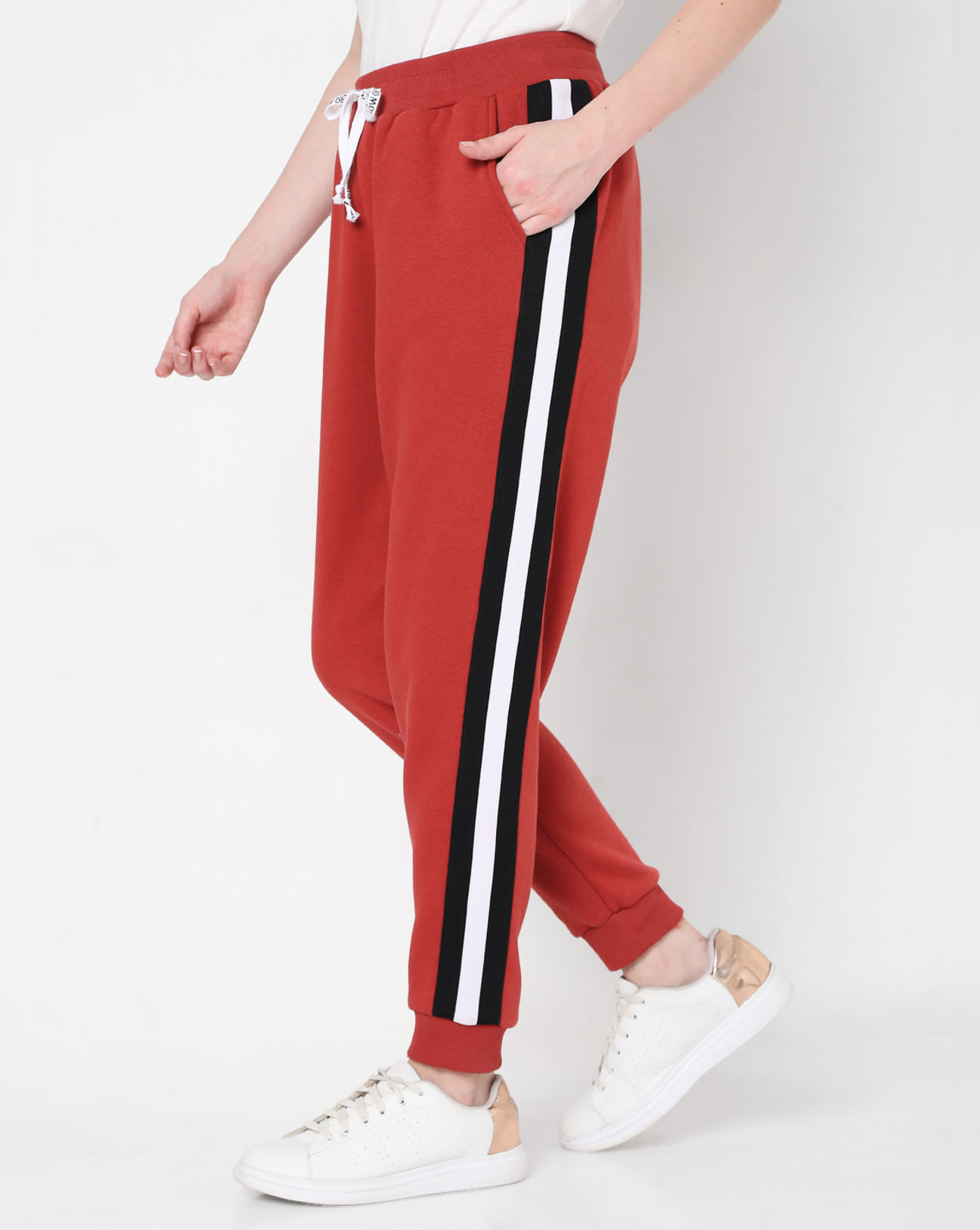 Buy Brick Red Stripe Detail Co-Ord Sweatpants For Women Online in India