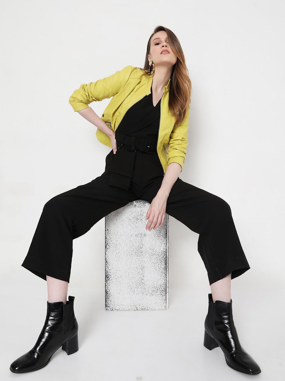 Black V Neck Short Sleeve Belted Elasticated Cuff Jumpsuit  AX Paris