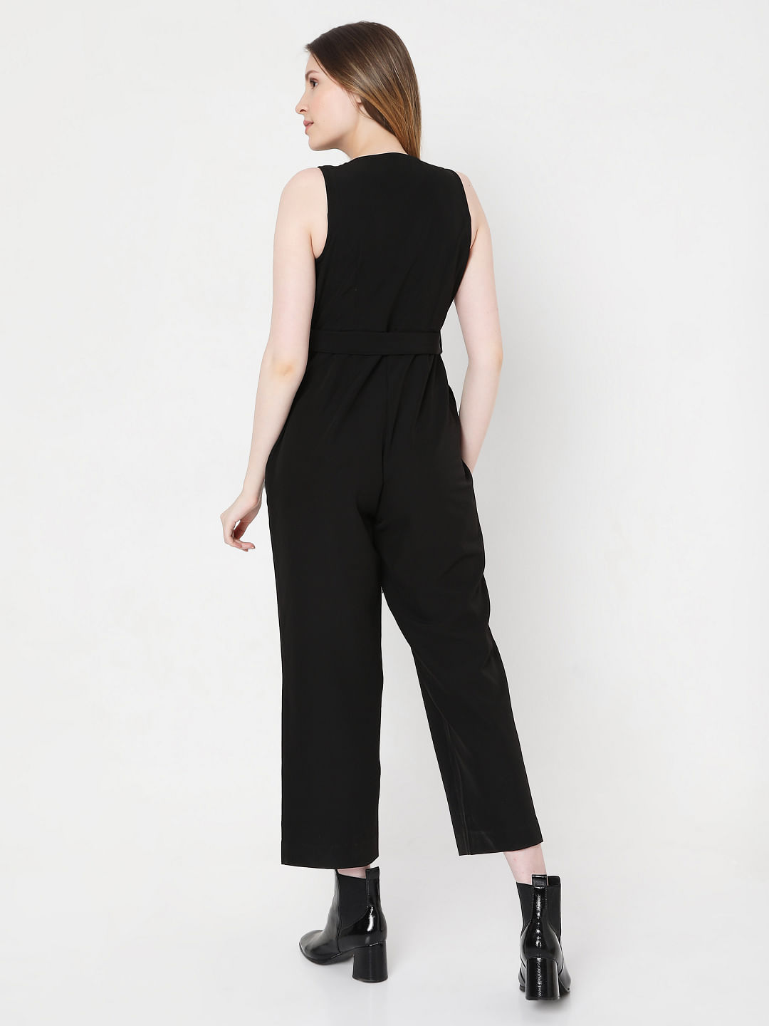 Strapless Belted Jumpsuit in Black  Get great deals at JustFab