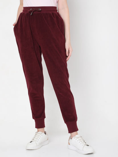 Maroon Mid Rise Tape Detail Joggers