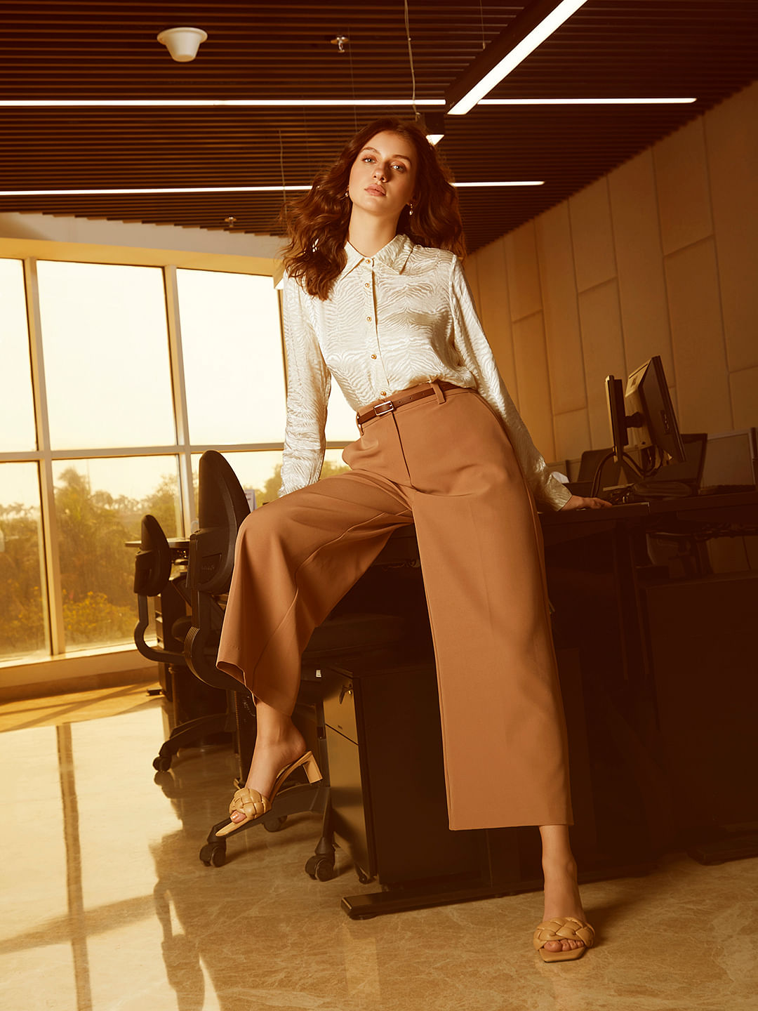 Buy Brown Wideleg Pleated Trousers Online  W for Woman