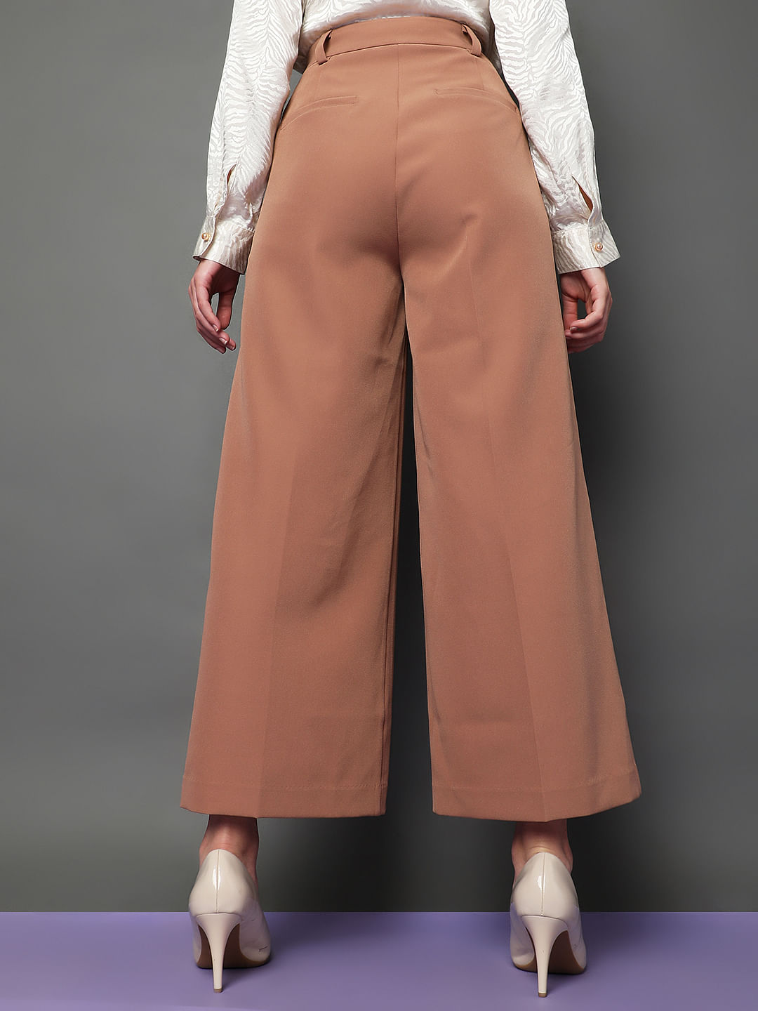 PullBear high waisted tailored straight leg trouser in brown  ASOS