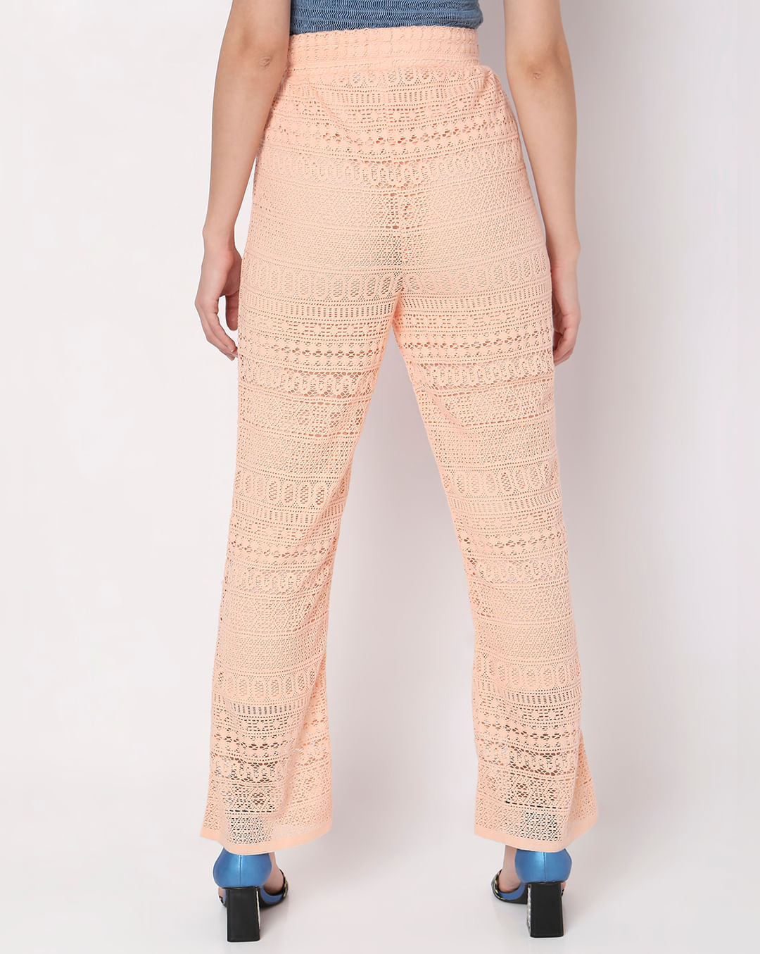 Buy Peach High Rise Lace Pants For Women Online in India