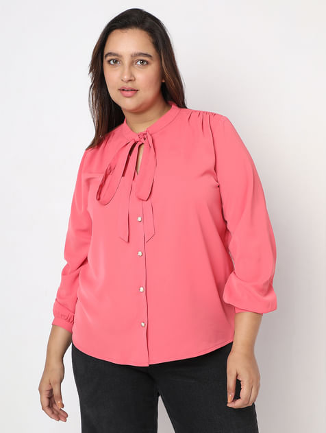 Curve Pink Bow Knot Shirt