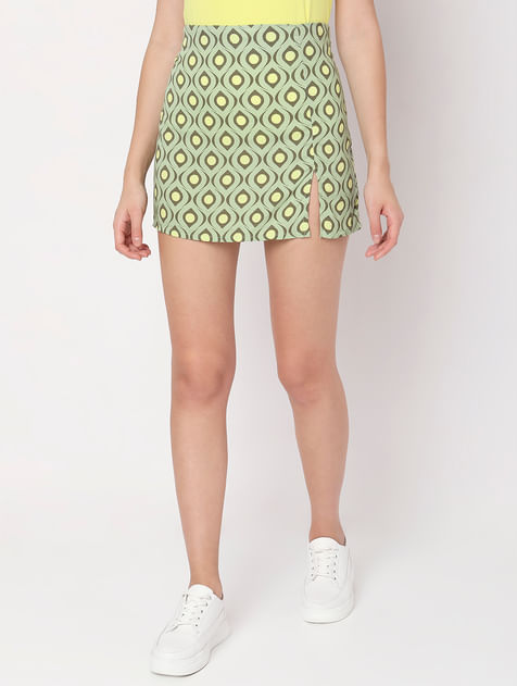 Green Low Rise Printed Co-ord Set Skirt