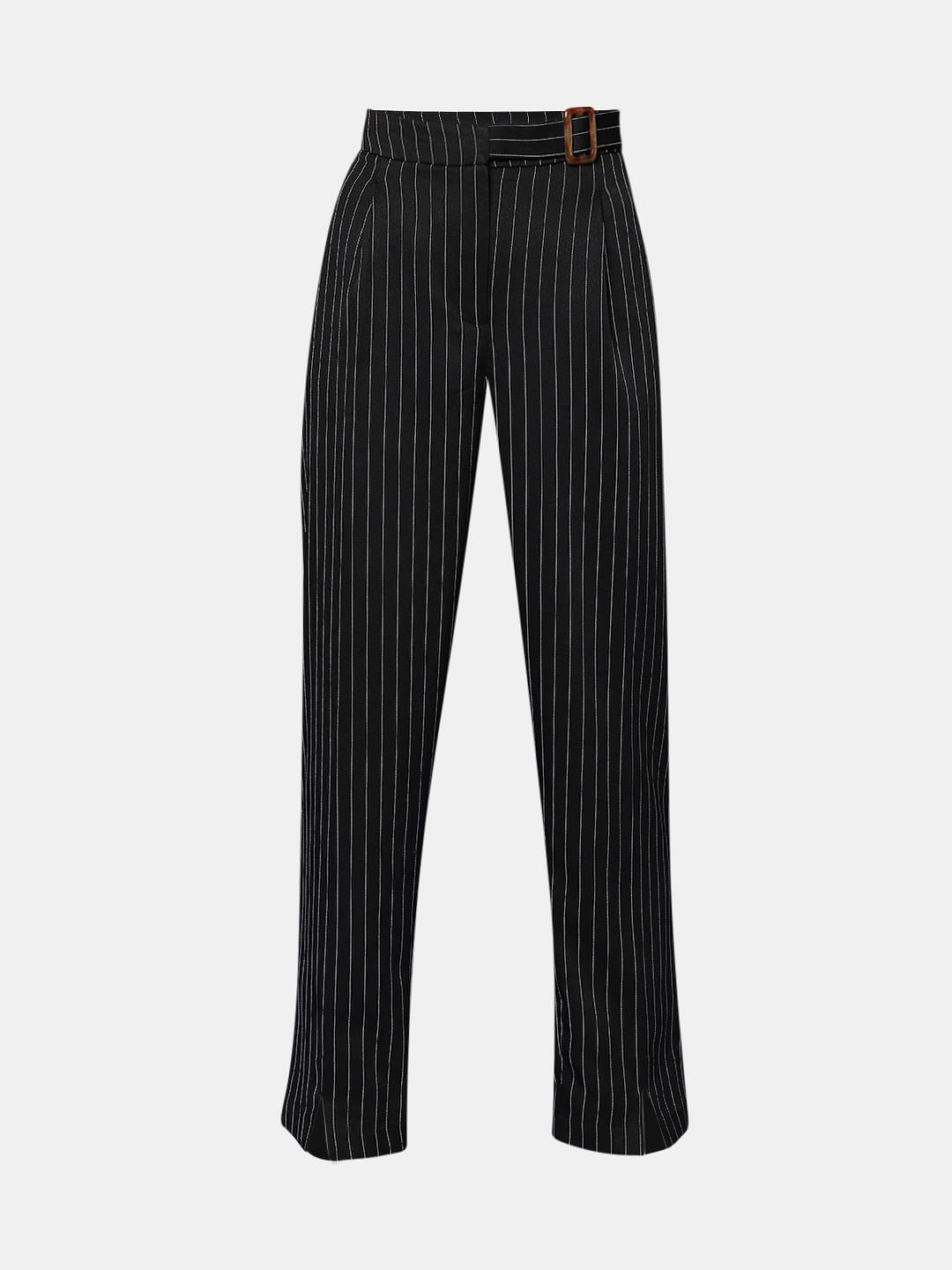 Monochrome Striped Wide Leg Pants with Belt  Spotstyl
