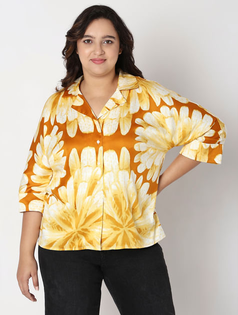 CURVE Yellow Floral Print Shirt