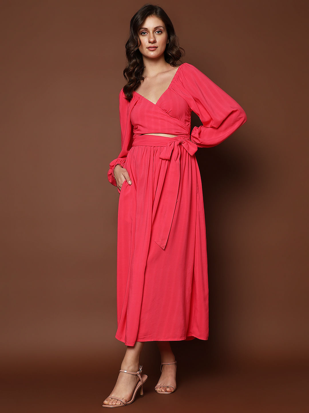 Buy Red Crepe Round Flared Midi Dress For Women by Swatee Singh Online at  Aza Fashions.