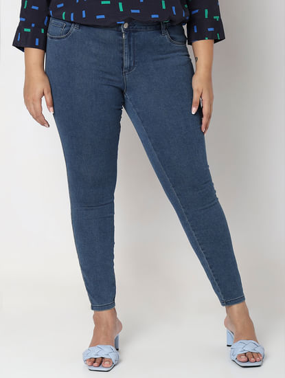 CURVE Blue Mid Rise Skinny Fit Jeans
