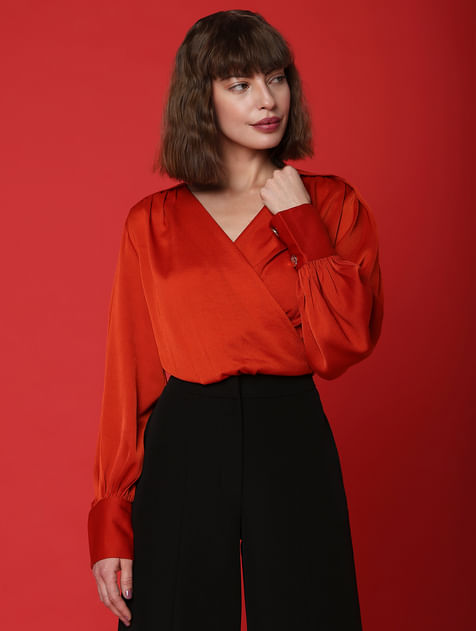 MARQUEE Red Overlap Cropped Top
