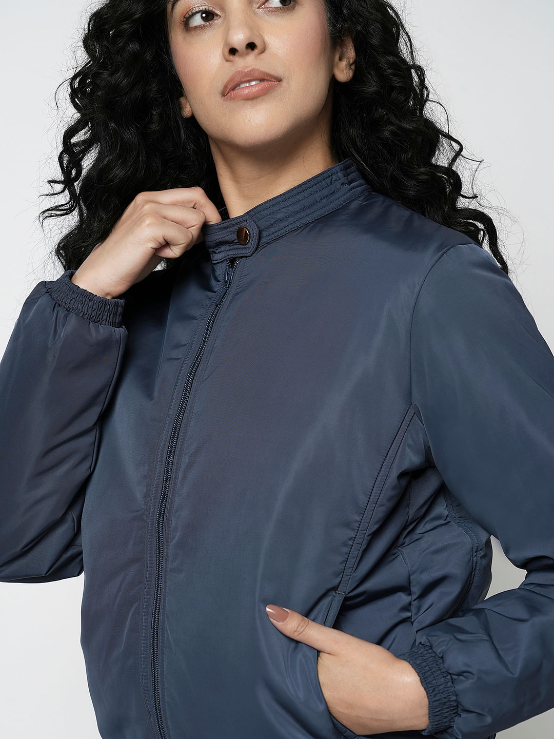 Dark blue bomber hot sale jacket womens