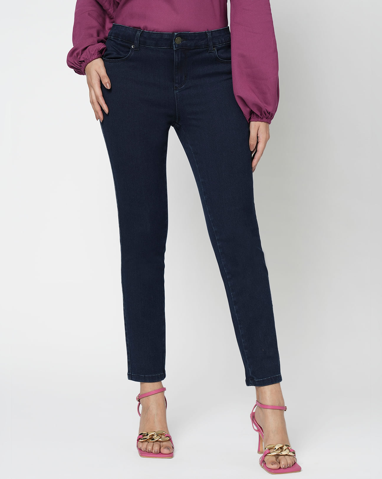 Purple Skinny Mid-Rise Ankle Length Jeans