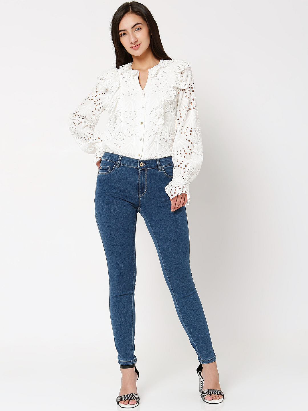 Blue Mid Rise Skinny Jeans