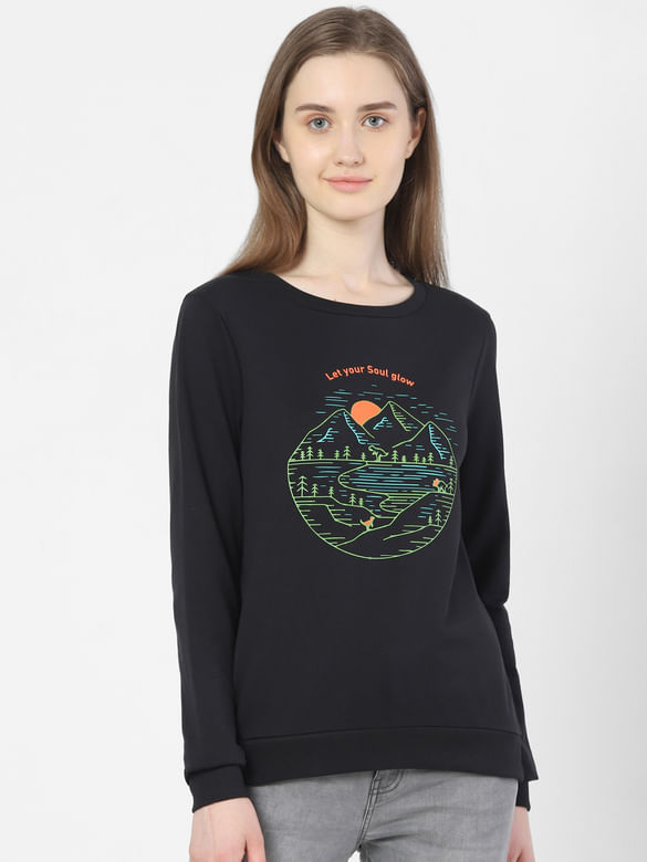 Black Landscape Print Sweatshirt