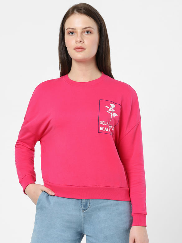 Fuchsia Graphic Print Sweatshirt