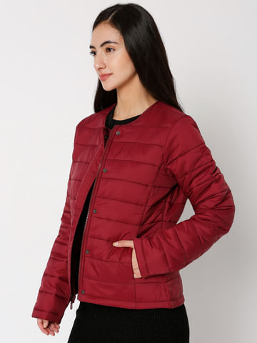 Buy Dark Red Padded Jacket for Women Online