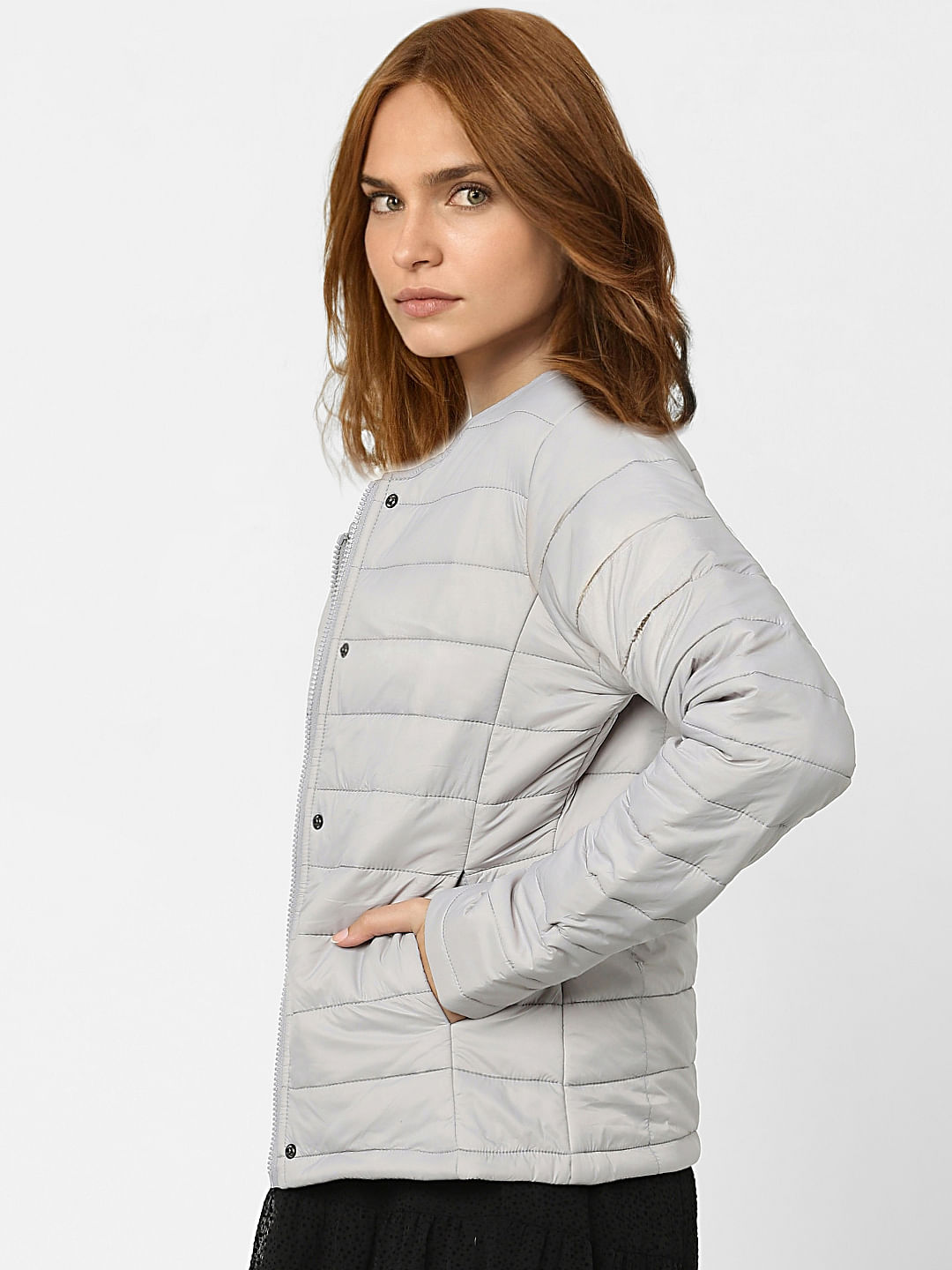 Grey quilted jacket on sale ladies