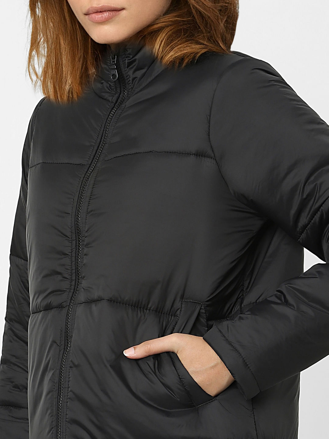 womens black short padded coat