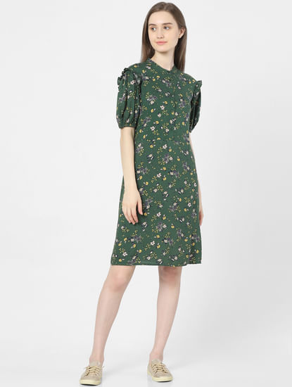 Green Floral Print Shift Dress