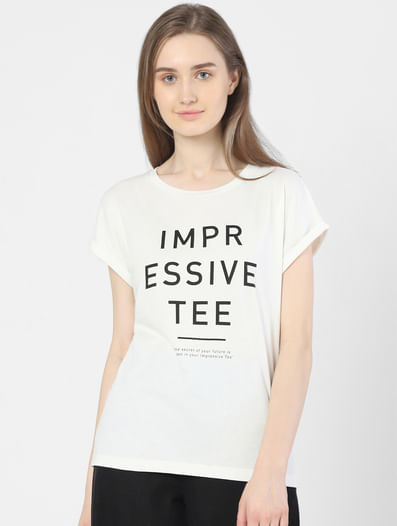 White Text Print T-shirt